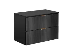 Bathroom Vanity Unit Black 800mm Countertop Ribbed Wall Hung Drawer Cabinet Adel