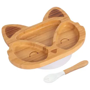 Bamboo Fox Baby Weaning Plate & Fork Set - White