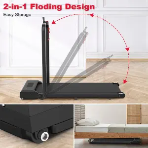 2 in 1 Folding Treadmill, Under Desk Electric Treadmill, Walking and Jogging for Home&Office(Black)