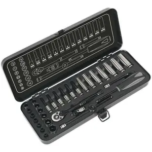 32pc BLACK SERIES Deep Socket & Ratchet Handle Set -1/4" Sq Drive 6 Point Metric