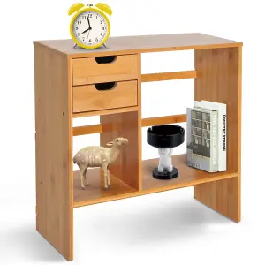 HOMCOM Desk Organiser Desktop Bookshelf 180 Degree Rotatable 2 Drawers Bamboo