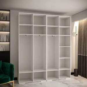 Manhattan II Stylish Spacious Hinged Door Wardrobe W2000mm H2370mm D470mm - Elegant White, 4 Doors, 20 Shelves