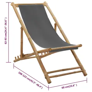 Berkfield Deck Chair Bamboo and Canvas Dark Grey