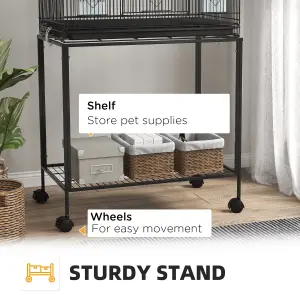 PawHut Two-Tier Bird Cage on Wheels w/ Stand, for Canaries