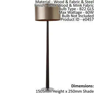 Floor Lamp Light Dark Wood & Mink Fabric 60W B22 GLS Base & Shade