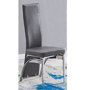 Romeo Grey Faux Leather Dining Chairs With Chrome Legs In Pair