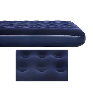 Blue Indoor Outdoor Quick Inflated Single Flocked Design Air Mattress