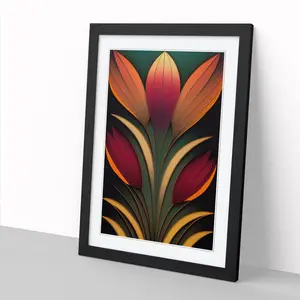 FRM-V0523-124X Deco Floral - Single Picture Frame Print Black Framed / 64cm H x 46cm W x 2cm D