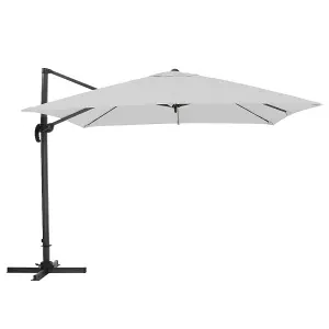 3M Large Square Canopy Rotatable Tilting Garden Rome Umbrella Cantilever Parasol with 100 L Fillable Base, Light Grey