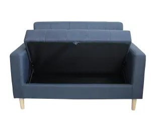 Modern Smart Sofa in a Box, Compact 2 Seater DARK GREY Fabric Sofa with Wooden Legs and Hidden Storage Space