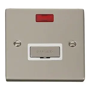 Pearl Nickel 13A Fused Ingot Connection Unit With Neon - White Trim - SE Home