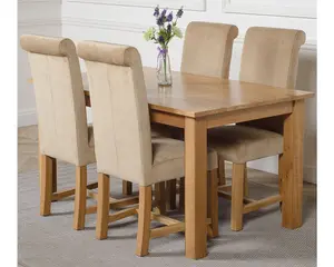 Oslo 150 x 90 cm Medium Oak Dining Table and 4 Chairs Dining Set with Washington Beige Fabric Chairs