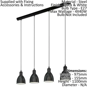 Quad Ceiling Light & 2x Matching Wall Lights Black Industrial Hanging Trendy