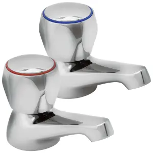 Deva Profile DCM101 Basin Taps With Chrome Finish - Round Hot & Cold Round Handles - Replacement Bathroom Cloakroom Toilet Tap