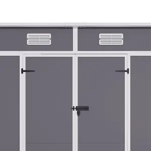 Outdoor Double Door Storage Shed with Floor and Windows, Light Grey, 183cm H