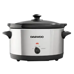 Daewoo Slow Cooker 6.5 Litre With 3 Heat settings Easy Clean Silver SDA1788GE