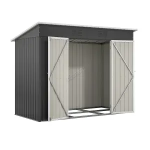 Birchtree 4X8FT Metal Garden Shed Pent Roof Free Foundation Base Storage House Anthracite