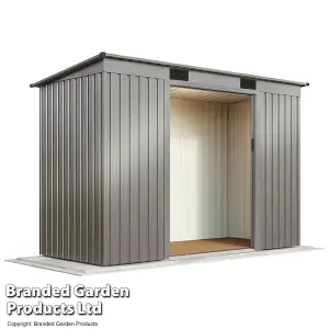 Metal Garden Shed Small Outdoor Storage 6.6ft x 4ft with Sliding Doors, Weatherproof Pent Roof (Grey)