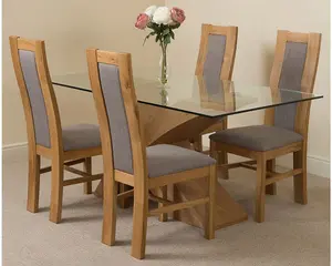 Valencia 160 cm x 90 cm Glass Dining Table and 4 Chairs Dining Set with Stanford Chairs