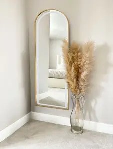 Gold Arched LED Metal Frame Mirror Wall & Floor Standing - 145 x 45cm