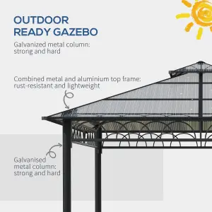 Outsunny 3 x 3 (m) Double Roof Hard Top Gazebo with Nettings & Curtains