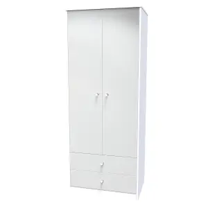 Taunton 2 Door 2 Drawer Wardrobe in Uniform Grey Gloss & White (Ready Assembled)