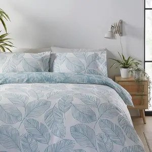 Matteo Cotton Blend Floral Duvet Cover Set with Pillowcases Duck Egg / King - 2 Standard Pillowcase