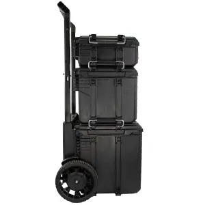 JCB Full Site System 3-Piece Modular Tool Storage System with Cart Tool Organiser Case & Heavy-duty 9 inch Wheel Trolley