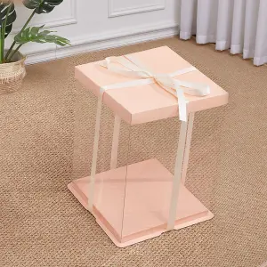 10 Inch Pink Clear Plastic Cake Gift Box with Ribbon 30cm W x 30cm D x 35cm H