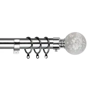 Metal Curtain Pole Set Extendable 40cm to 144cm Bubble Chrome Curtain Rail 25mm