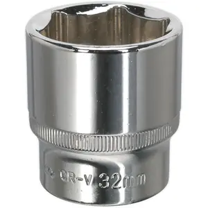 Premium 32mm Forged Steel Drive Socket - 1/2 Inch Square Drive with Polished Finish