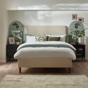 Furniturebox UK Double Bed - 'Romy' Upholstered Cream Double Bed Frame Only (No Mattress) - 100% Recycled Eco Fabric