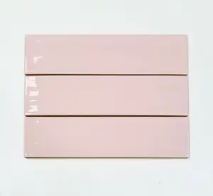 Top Ceramics Pink Gloss Flat Bumpy Metro Ceramic Wall Tile (L)305mm x (W)75mm Each box 1sqm