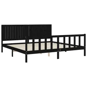 Berkfield Bed Frame with Headboard Black 200x200 cm Solid Wood