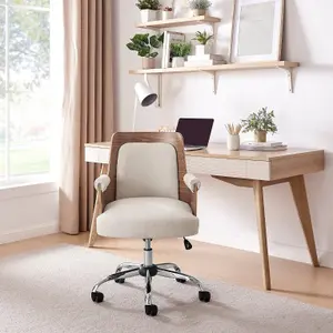 Furniturebox UK Hoomz Cream fabric and Wood Office Chair