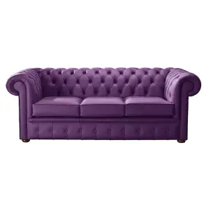 Chesterfield 3 Seater Shelly Wineberry Purple Leather Sofa Bespoke In Classic Style