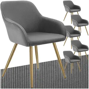 Dining Chair Marilyn - corduroy look, upholstered, armchair, continuous backrest - grey/gold