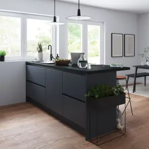 GoodHome 38mm Kala Matt Black Stone effect Chipboard & laminate Square edge Kitchen Breakfast bar, (L)2000mm