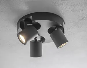 CGC Triple Head Black Modern Cylinder Indoor Ceiling Spotlights