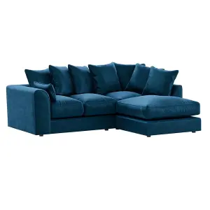 Brooklyn Plush Velvet 3 to 4 Seater L Shaped Corner Sofa Fibre Blue Right Hand Facing