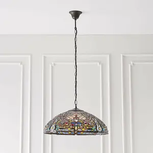 Tiffany Glass Hanging Ceiling Pendant Light Large Bronze Feature Shade i00067