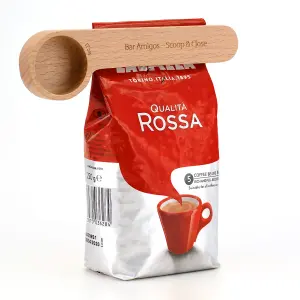 Bar Amigos Wooden Coffee 2 in 1 Scoop and Bag Clip - 1 Tablespoon Measuring Spoon & Bags Sealer