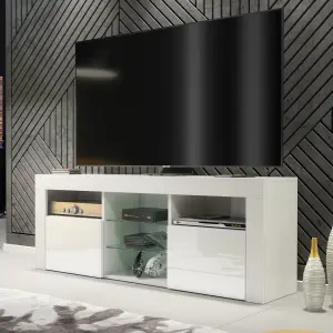 TV Unit 145cm Modern White with High Gloss Doors - Creative Furniture