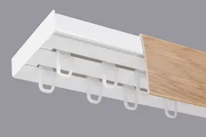 Double Curtain Ceiling Rail Track PCV 400 cm (L) HOOKS + LIGHT OAK COVER