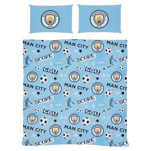 Manchester City FC Striker Duvet Cover Set Sky Blue/White (Double)