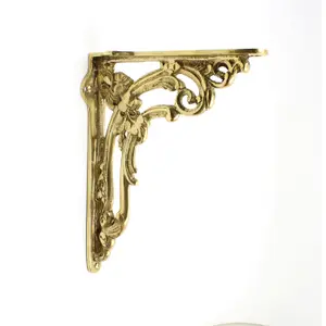 Oakcrafts - Pair of Antique Brass Victorian Flower Shelf Brackets - 150mm x 200mm