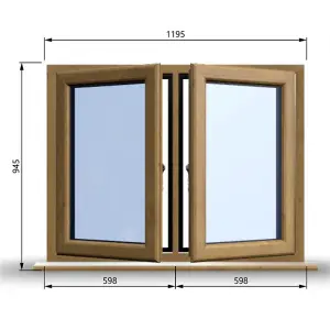 1195mm (W) x 945mm (H) Wooden Stormproof Window - 2 Opening Windows (Left & Right) - Toughened Safety Glass