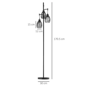 HOMCOM Industrial 3-Light Floor Lamp Dimmable Standing Lamp for Living Room