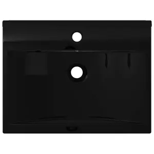 Rectangular Ceramic Basin Black with Faucet Hole 60x46 cm