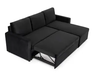 Dorset 3 Seater Pull-Out Reversible Chaise Sofa Bed, Black Velvet